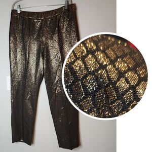 Anne Klein Shimmering Gold Metallic Black Snake Print Pants Size 12